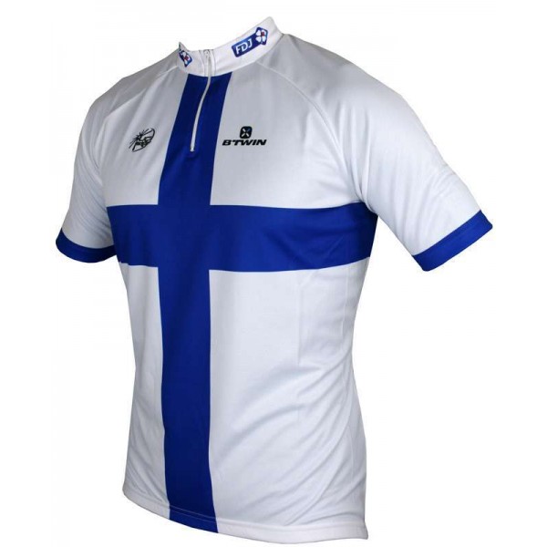 FRANCAISE DES JEUX(FDJ) Finnischer Meister 2015 Kurzarmtrikot(kurzer Reißverschluss)-B'TWIN Radsport-Profi-Team